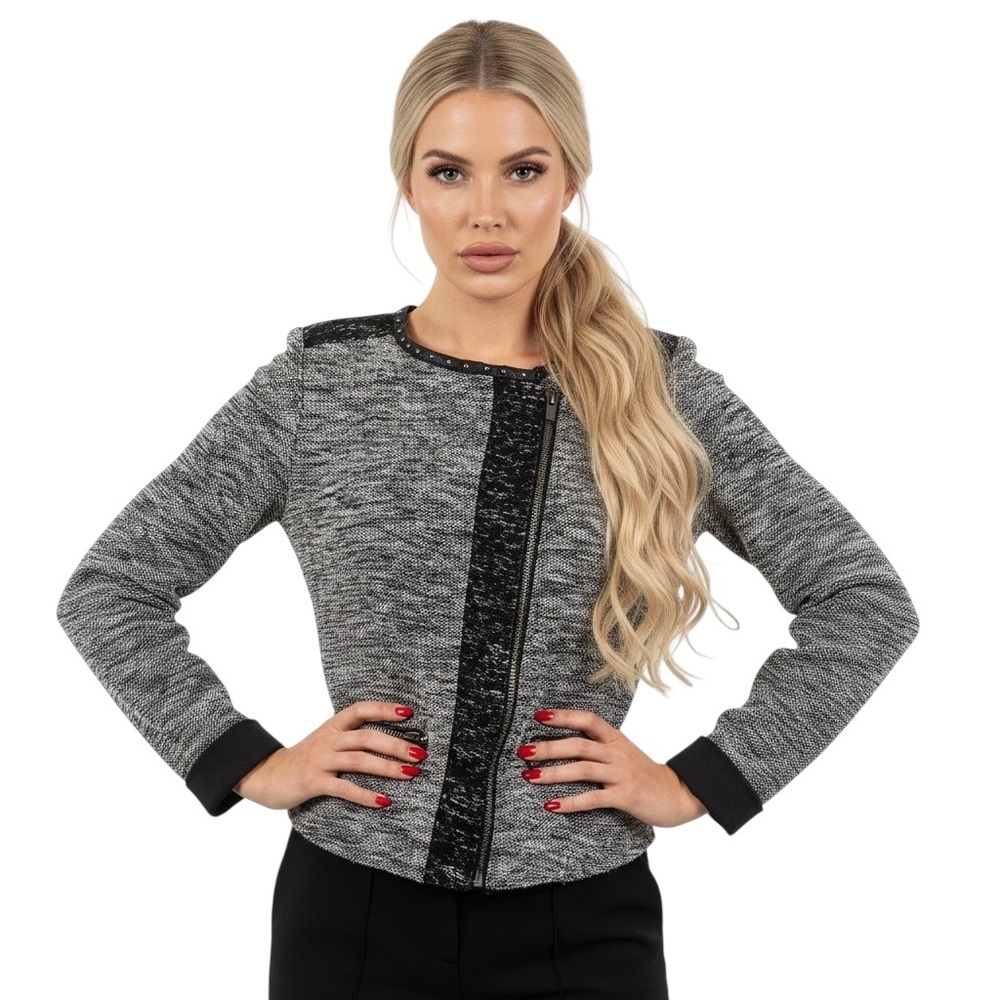 MAISON SCOTCH SCOTCH & SODA BIKER JACKET BLACK/WHITE TEXTURED ZIPPER WOMAN SMALL